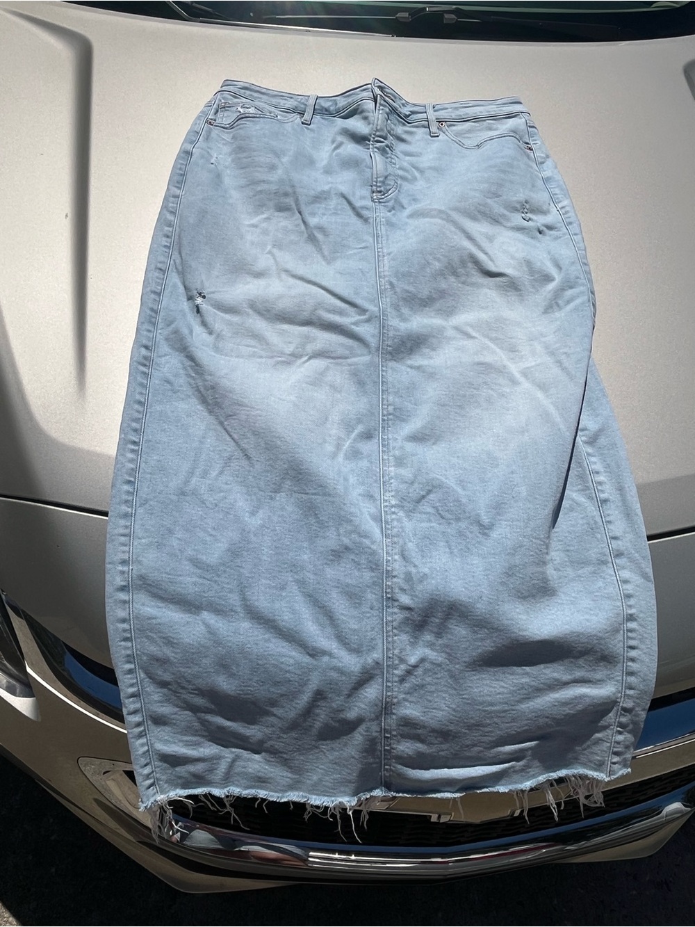 Express Light Blue Denim Midi Skirt